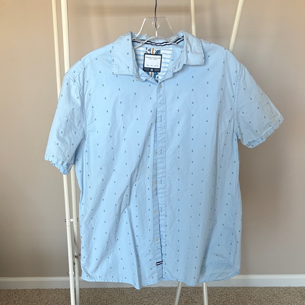 Light Blue Nautical Print Men's Shirt